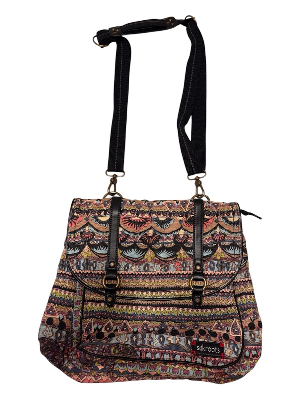 Sakroots Multicolor Printed Boho Crossbody Bag with Black Strap